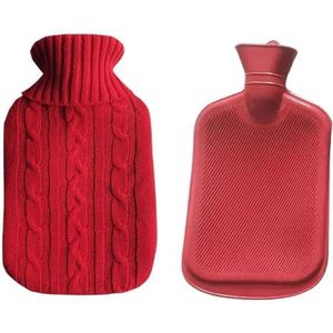 Warmwaterkruik 2000 ml grote warmwaterzak met hoes voor grils winter pluche hand- en voetwarmer -proof waterfles hoes voor warmwater warmwaterzak (rode set)