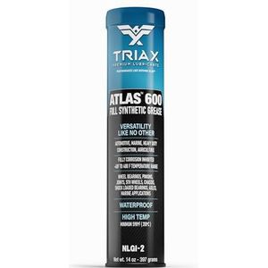 TRIAX Atlas 600 synthetisch smeervet blauw – NLGI 2, hoge temperaturen > 204 °C, waterdicht, zelfklevend, speciaal voor kogellagers, schip, waterdicht en hoge belastingen (patroon van 400 g)