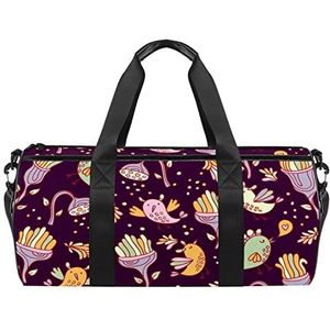 Bloemen Bladeren Tropicals Reizen Duffle Bag Sport Bagage met Rugzak Tote Gym Tas voor Mannen en Vrouwen, Abstracte vogels bladeren bloem patroon, 45 x 23 x 23 cm / 17.7 x 9 x 9 inch