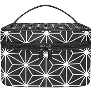 Reizen Make-up Cosmetische Case Opbergtas Zwart & Wit Eenvoudige Zeshoekig Sterpatroon-01 Cosmetische Tas Draagbaar voor Meisjes Vrouwen, Meerkleurig, 22.5x15x13.8cm/8.9x5.9x5.4in