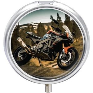 Sport Motorfiets Ronde Pillendoos Draagbare Metalen Pil Case 3 Compartiment Kleine Reizen Pil Organizer Leuke Vitaminen Houder Organizer voor Portemonnee Pocket