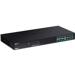 TRENDnet TPE-TG160G 16-poorts Gigabit PoE + -switch, 16 x Gigabit PoE + poorten, 246 W PoE prestatiebudget, 32 Gbit/s switchingcapaciteit, desktopswitch, ethernet-netwerkschakelaar, metaal