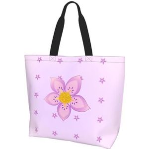 MYGANN Vijf-bloemblaadjes paarse bloemen vrouwen grote capaciteit schouder waterdichte boodschappentas voor dagelijkse reizen Gift Bag, Zwart, Eén maat