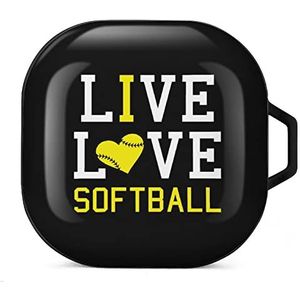 Live Love Softball Oordopjes Hoesje Compatibel met Samsung Hard Shell Beschermhoes Zwart-Stijl