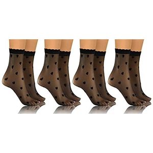 Sesto Senso Dames Transparente Sokken Picot 4 Paar Ultradunne Patroon Purr Zwart 04 harten