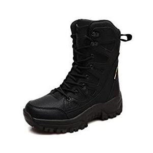 HARZONLI laarzen Men's Military Boots Leather Shoes Winter Warm Plush Shoes Outdoor Waterproof Wear-resistant Hiking Shoes(Schwarz,46)