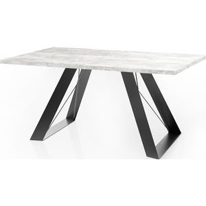 WFL GROUP Eettafel Colter in moderne stijl, rechthoekige tafel, uittrekbaar van 160 cm tot 260 cm, gepoedercoate zwarte metalen poten, 160 x 90 cm (betongrijs, 160 x 90 cm)