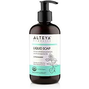 Alteya Organic Vloeibare Zeep Citrus & Munt 250 ml - USDA Biologisch Gecertificeerde Puur Natuurlijke Zeep en Douchegel