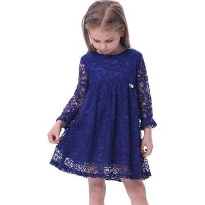 Bonny Billy Meisjes Jurken Lange Mouw Geborduurde Kanten Elegante Feest Herfst Winter Jurk 4-5 Jaar/104-110 Blauw