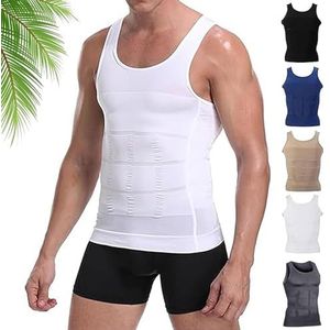 Balconfoster Men's Slim Underwear, Converselyte Men's Body Shaper, Men's Compression Shapewear Vest (L,White)