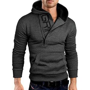 Grin&Bear Slim fit halfzip hoodie hoodie GEC401, antraciet-zwart, M