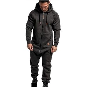 EflAl Onesie jumpsuit met capuchon, voor heren extra grote rompers met ritssluiting, ongedwongen effen kleur, eendelig joggingpak, nachtkleding (Kleur: Donkergrijs. Maat: 5XL)