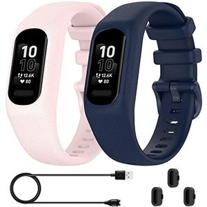 Haijiawee Bands Compatibel met Garmin Vivosmart 5 met oplaadkabel Stofplug Vervanging Sport Kleurrijke riem voor Vivosmart5 Polsband Vrouwen Mannen (L(6.8""-9.4""), C-Roze Blauw)