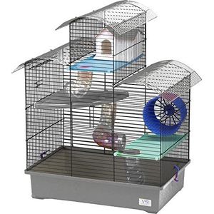 decorwelt Hamsterkooi, grijs, buitenafmetingen 54 x 38 x 64,5, knaagdierkooi hamster plastic kooi met accessoires