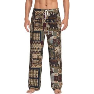 Lodge Bear Herten Lange Lounge Wear Broek Nachtkleding Pyjama Bottoms Nachtkleding Nachtkleding Nachtkleding Met Zakken En Trekkoord, Wit, S