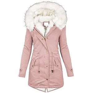 Vrouwen Geïsoleerde Faux Fur Hooded Parka Jas Plus Size Vrouwen Winter Jas Revers Kraag Lange Mouw Zip Jas Dames Vintage Dikke Dikke Jas Fleece Gevoerde Jas Dikke Warme Bovenkleding, roze, 3XL