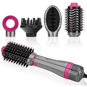 4 IN 1 Styler Set, PARWIN PRO BEAUTY Heteluchtborstel Föhnborstel, Haardroger, Volumeborstel met 4 Opzetstukken voor Glad, Drogen, Volume en Styling, Ionen Zorg, 1000 Watt