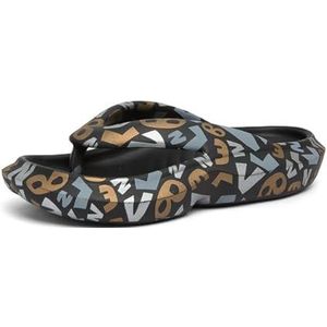 Slippers Mannen Thuis Slippers 2022 Nieuwe Zomer Afdrukken Persoonlijkheid Koreaanse Strand Schoenen Mannelijke Platte Casual Zachte Zool Slides (Kleur : Black, Size : 44-45)