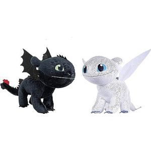 HTTYD Train Your Dragon Plush Light Fury wit en Toothless zwart