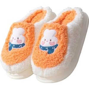 Pantoffels Bunny Dames Pantoffels Dieren Slippets Imitatiebont Pluche Sluppers Slip On Slaapkamer Schoenen Memory Foam Huis Pantoffels Konijnenontwerp(Orange,36-37)