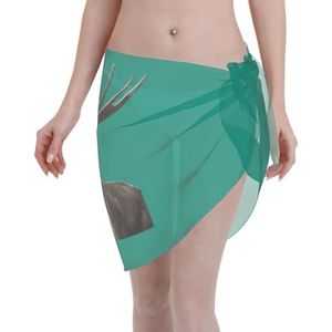 Elegante strandomslagdoek met elandprint, bikini cover-up, badkleding jurk, voor vrouwen, perfect voor zwembad en resort, zwart, Zwart, one size