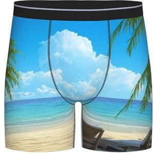 GRatka Boxerslip, heren onderbroek boxershorts, been boxershorts, grappig nieuwigheid ondergoed, Hawaiiaans strand met palmbomen bedrukt, zoals afgebeeld, L