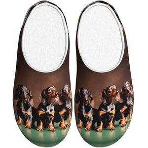 EdWal Teckel Weiner hondenprint winter warme pantoffels indoor antislip pluche pantoffels ontspannen thuis voor vrouwen mannen, Zwart, 37.5 EU