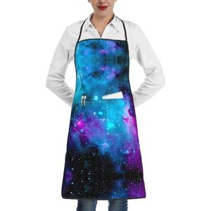 ZhaoYuGoods Vlekken van aquarel verf spetters schorten met zakken voor vrouwen, stijlvolle kookschorten voor keuken tuinieren salon, ideale print schort, Paarse Sterhemel, Eén maat