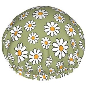 Madeliefje bloemenpatroon in jaren 70 retro stijl douchemuts, slaapmutsje dubbellaags waterdichte elastische badmuts herbruikbare badmuts