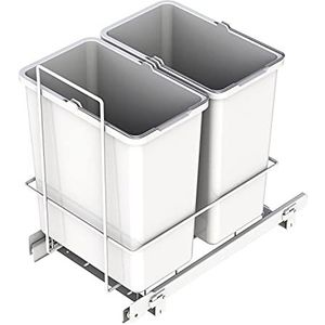 LM 62/2 inbouw vuilnisemmer uittrekbaar met 2 x 10 l afvalemmer-mand, wit 25,8 x 41,4 x 39,5 cm, twin-afvalscheidingssysteem voor de onderkast in de keuken
