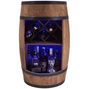 CREATIVE COOPER Vat bar met wijnhouder - wijnrek LED RGB - houten vat huisbar 80x50cm - rustieke decoratie barkast wijnstandaard - wijnkast (donkerbruin)