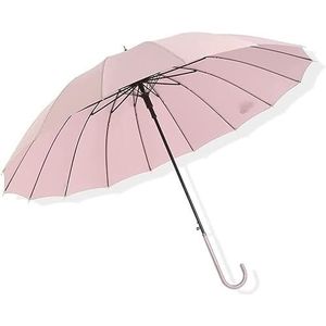 Paraplu Effen Kleur Golf Paraplu Winddicht Luxe Stok Paraplu Lederen Handvat Reizen Bruiloft Cane Paraplu Paraplu Winddicht (Color : Rosa)