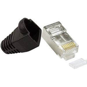Faconet® 10 x krimpstekker netwerk internet LAN-kabel afgeschermd RJ45 metaal ommanteld met knikbescherming en inrijghulp, CAT 6, 5e, modulaire plug met inzetstuk