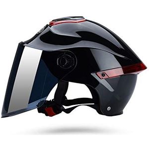 Galatea motorhelm voor volwassenen met zonneklep, geschikt voor elektrische motorfietsen, scooters en cruisers, heeft de botsproef om aan de verkeersveiligheid te voldoen doorstaan (zwart, bruine lens)