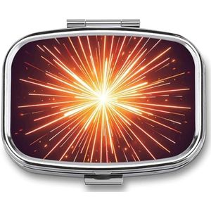 Explosion Firework 3D pillenetui met 2 compartimenten, pillenorganizer, draagbare vierkante pillendoos, vitaminepillenorganizer voor zakportemonnee en reizen