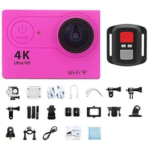 Actiecamera, 4K sportcamera 2,0-inch scherm WiFi-afstandsbediening Actiecamera Waterdichte onderwaterhelm Video-opname buitencamera,Buiten, Sport, Video(32G Card,Pink-Telecontrol)