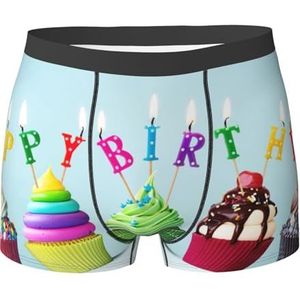 ZJYAGZX Kleurrijke Gelukkige Verjaardag Cupcakes Print Mannen Zachte Boxer Slips Shorts Viscose Trunk Pack Vochtafvoerende Heren Ondergoed, Zwart, XL