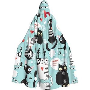 FRGMNT Zwart-witte kattenprint dames mantel met capuchon, carnaval cape, volwassenen capuchon mantel cape voor Halloween cosplay kostuums