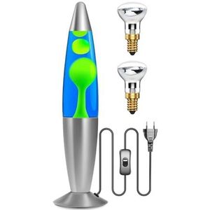 Lamptobe Lavalampen, blauw en groen, decoratieve lavalamp, klassieke retro lavalamp met 2 x R39 25 W E14 gloeilamp, EU-stekker, decoratieve lamp voor decoratie slaapkamer, 1,85 m kabel, retro motion