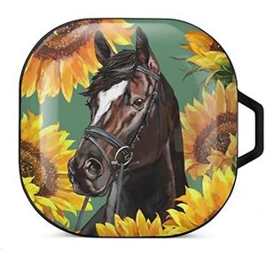Paarden met zonnebloemen oordopjes hoesje compatibel met Samsung hard shell beschermhoes zwart-stijl