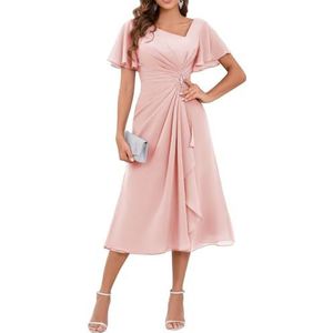 WSEYU Chiffon moeder van de bruid jurken asymmetrische thee lengte moeder van de bruidegom jurken voor bruiloft, Blush Roze, 32