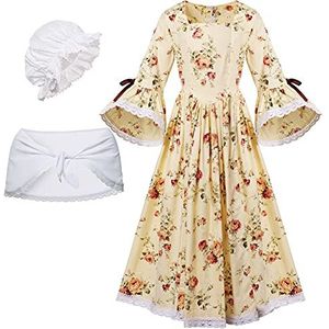 GRACEART Victoriaanse Maid Fancy Dress School Meisje Kinderkostuum Prairie Jurk 100% Katoen (10, Geel)