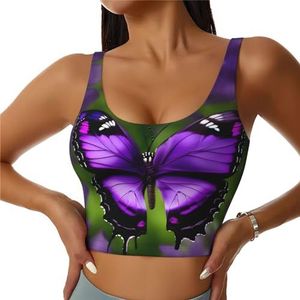 Paarse Vlinderprint Comfortabele Vrouwen Sport Vest Yoga Workout Vest Voor Vrouwen Lichtgewicht Zomer, Zwart, S
