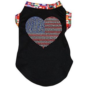 Petitebelle strass Amerikaanse vlag zwart puppy hond katoenen shirt, Medium, Amerika Hart