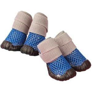 WEJIUAFB 4 stks Huisdieren Zomer Hollow Schoenen, Ademend Mesh Laarzen Schoenen, Kleine Hond Elastische Zachte Zolen Schoenen, Lente Anti-slip Katten Puppy Comfortabele Booties Koningsblauw Maat 4