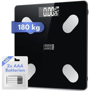 LEBENLANG - Digitale Personenweegschaal - Tot 180 kg - Nauwkeurige Meting met App Connect - 4 Elektroden
