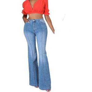 LoprNsdgt Trendy Splicing Washed Flare Jeans Voor Dames Klassieke Rekbare Slim Fit Jeans Met Wijde Pijpen,Light blue,3XL