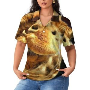 Neon giraffe dames poloshirts met korte mouwen casual T-shirts met kraag golfshirts sport blouses tops S