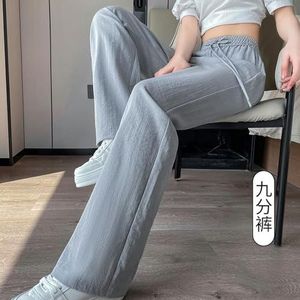 BDWMZKX Womens Linen Trousers Casual Female Pants Summer Links Light Mode Pantalon Retro Pants Jogging With Relaxed Pockets Elastic Size Comfortable Tightening Pants-(length1) Gray-s