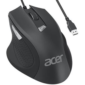 Acer Bedrade Muis met 150cm Kabel, 3200 DPI instelbaar, 4 DPI niveau 6 knoppen, zachtere klik, ergonomische USB muis voor PC, Laptop, Windows, Mac, Chromebook enz.